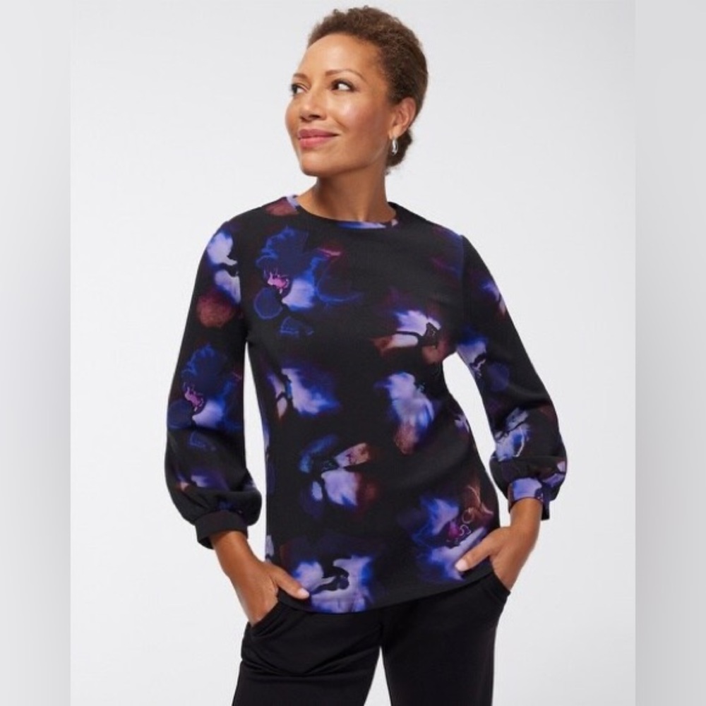 NWT Chico’s Zenergy Florence Scuba 3/4 Sleeve Top Size M Dark Romantic Night Out